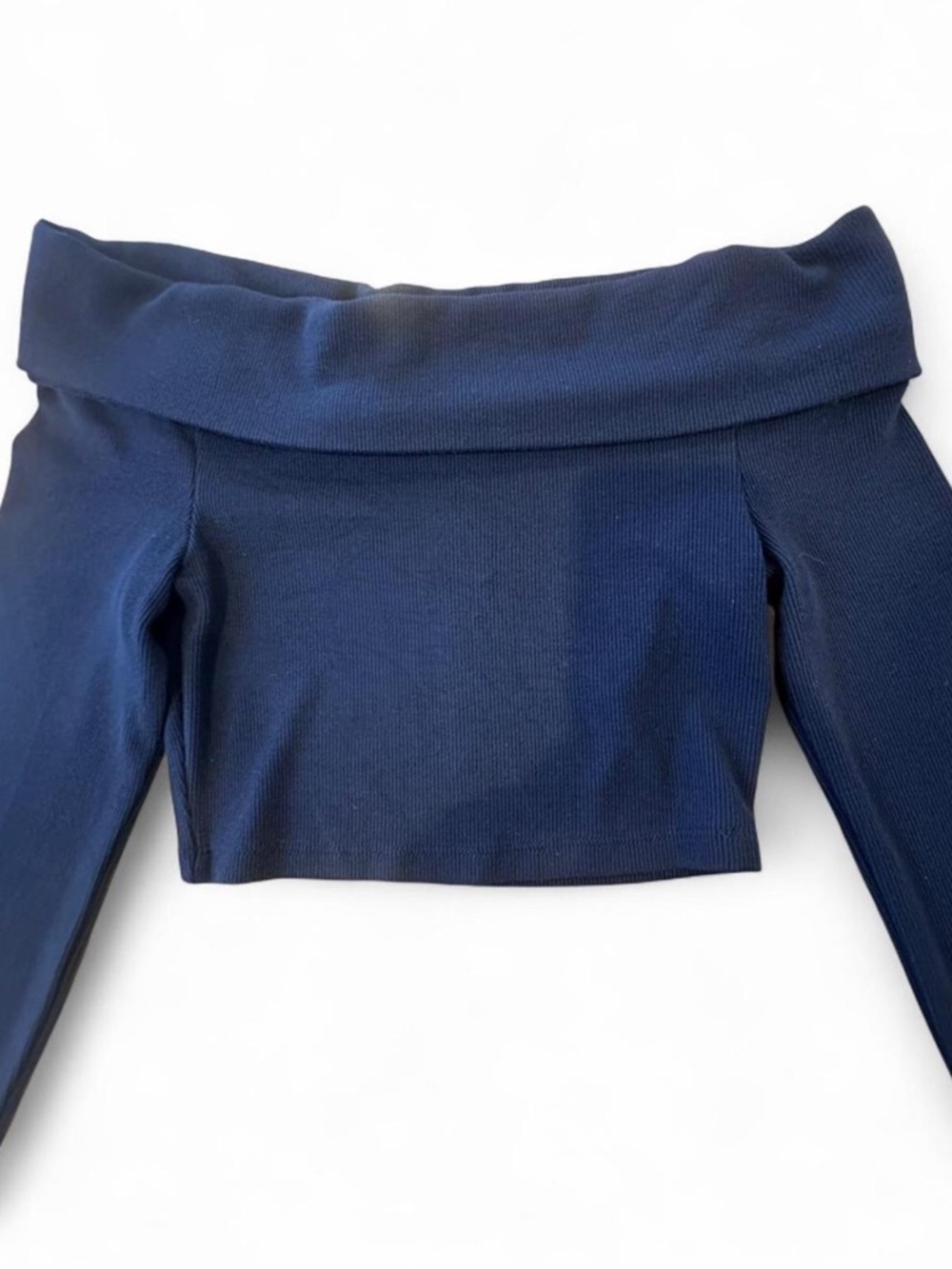 Garage Navy Off-Shoulder Long Sleeve Crop Top